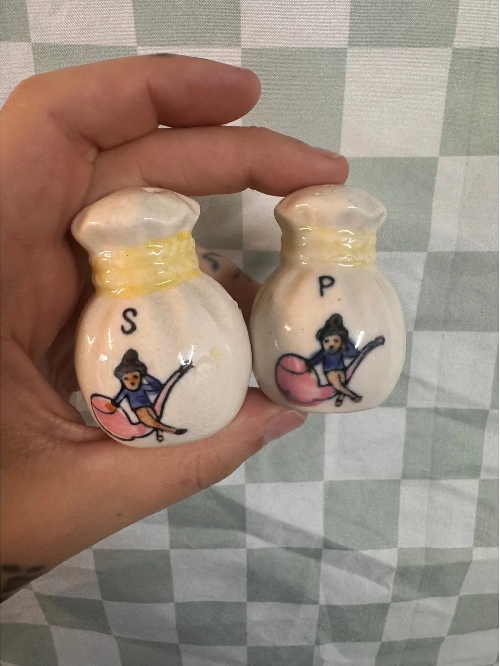 Vintage Ceramic Salt and Pepper Shakers with Hand-Painted Design